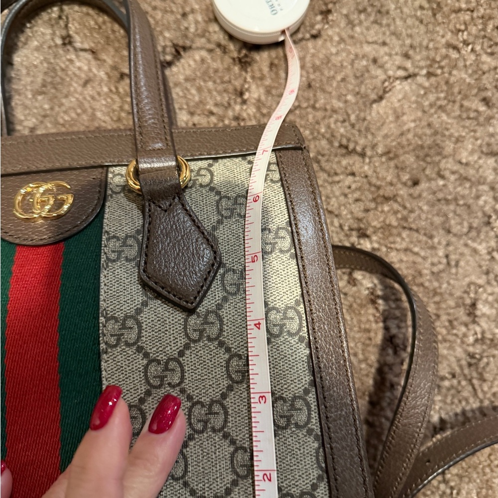 Gucci Brown GG Supreme Canvas Satchel with Green and Red Web Stripe - Picture 10 of 15